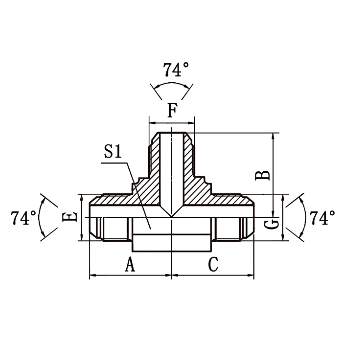 AQ Metric Male 74° Cone Hydraulic Tee Adapter