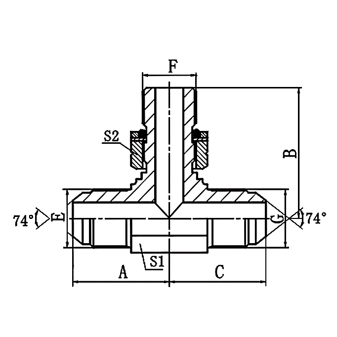 AQHQ-OG Metric 74°Cone L-Series Branch Tee Adapter
