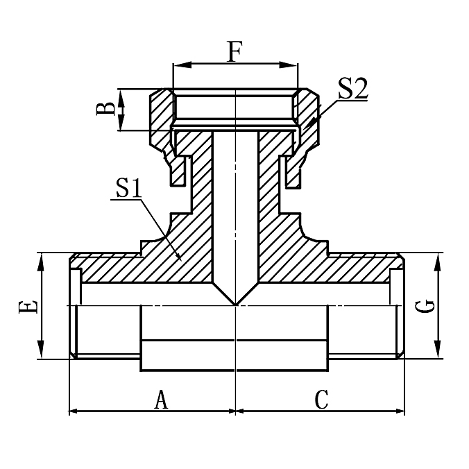 Hydraulic metric adapters BE Metric Male O-Ring Metric Female Branch Tee