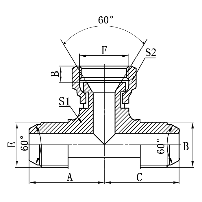 BK JIS 60°Cone Branch Tee Metric Male to Female