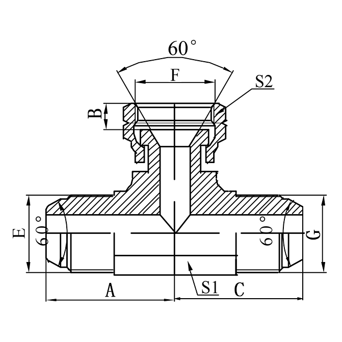 BS JIS Gas 60°Cone Male Female Branch Tee Adapter