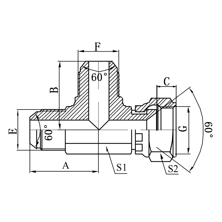 CK JIS 60°Cone Run Tee Metric Male-Female Hydraulic Adapter