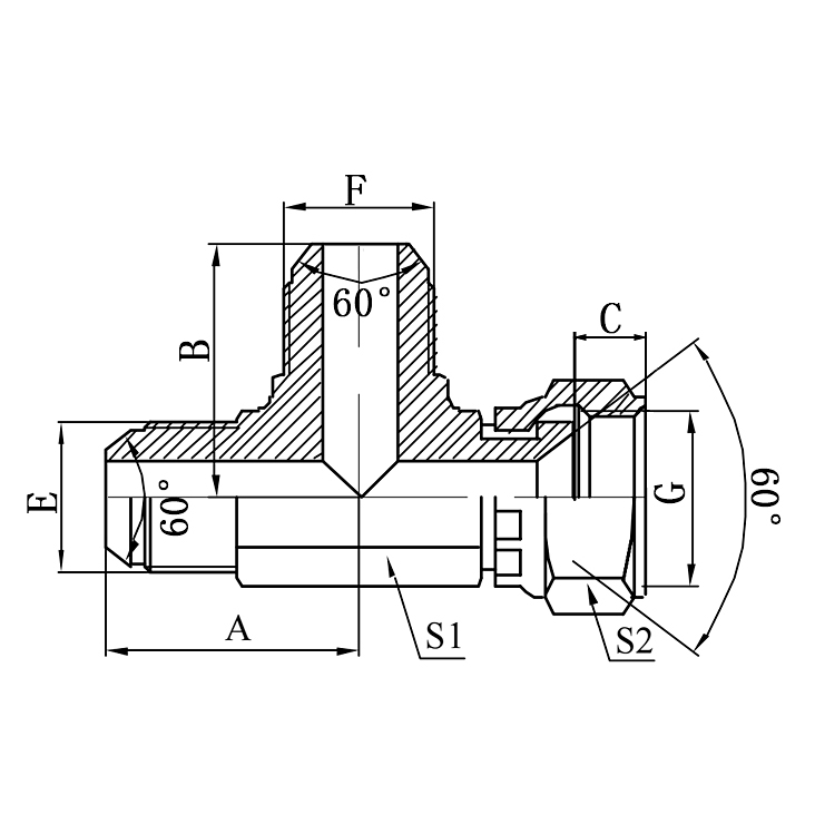 CS JIS Gas 60°Cone Male Female Run Tee Adapter