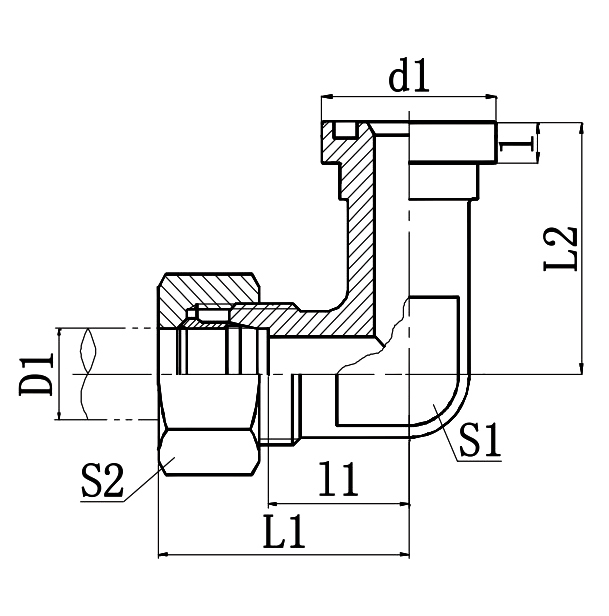 1CFL9-RN 90° Elbow Metric Male Bite Flange, Female Flange Connector