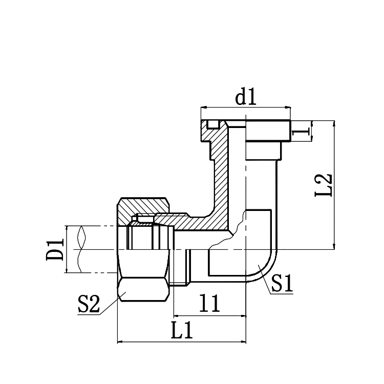 1DFL9-RN 90° Elbow Metric Male Bite Flange, Straight Flange Coupling Adapter
