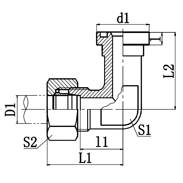 1DFS9-RN 90° Elbow Metric Male Bite Flange, Compact Hydraulic Flange Adapter