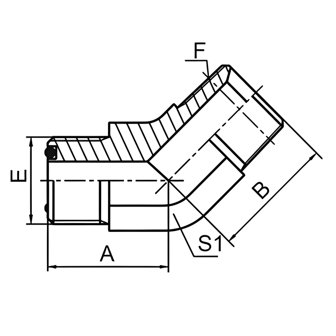 1FN4 45° elbow ORFS to NPT male with O-ring for hydraulic systems