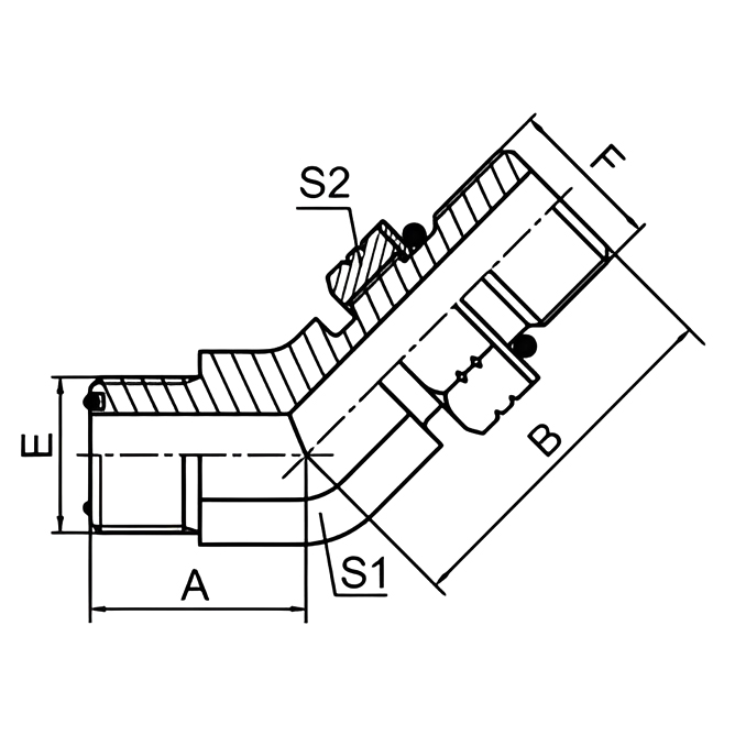1FO4-OG 45° elbow S-series ISO 11926-2 pipe adapters