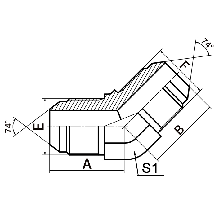 1J4 45° Elbow JIC Male 74° Cone | JIC 74° flare hydraulic adapter