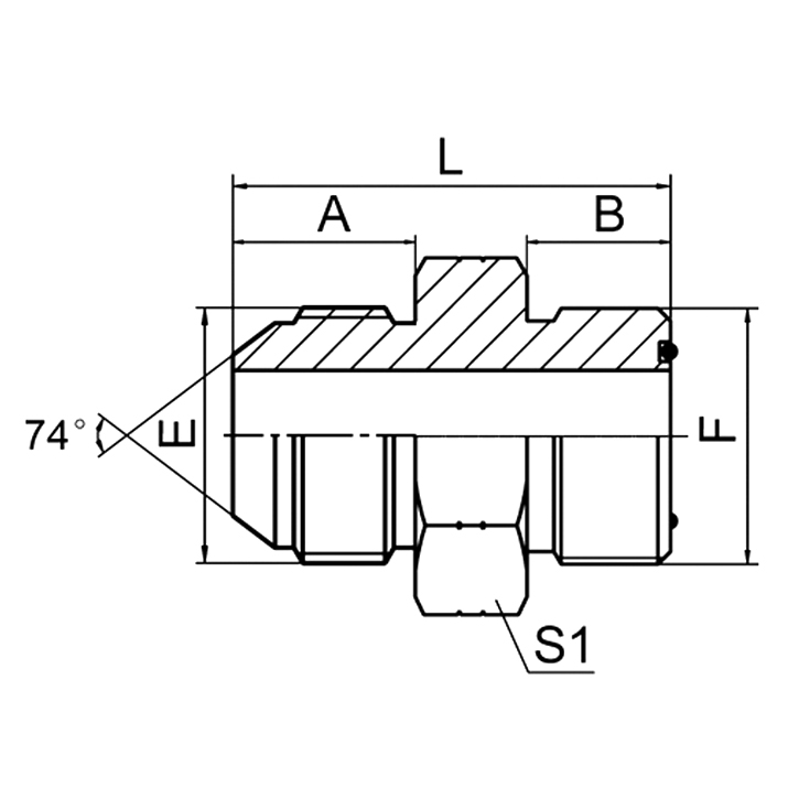 1JF JIC male 74° cone to ORFS male hydraulic fitting