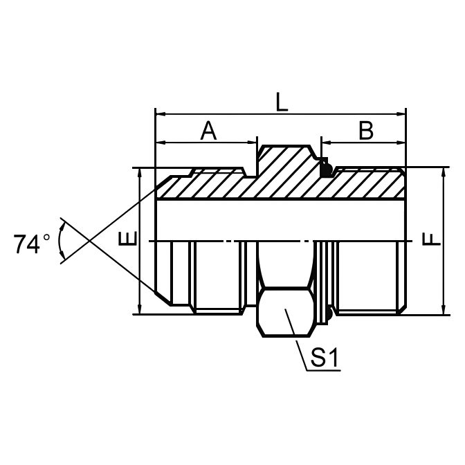 1JG JIC 74° cone to BSP male O-ring hydraulic fitting