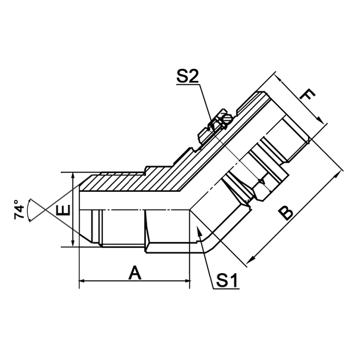 1JG4-OG 45° elbow JIC male 74° cone to BSP male O-ring fitting