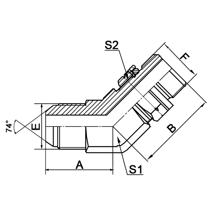 1JH4-OG 45° elbow JIC metric male adjustable fitting L-Series ISO 6149-3