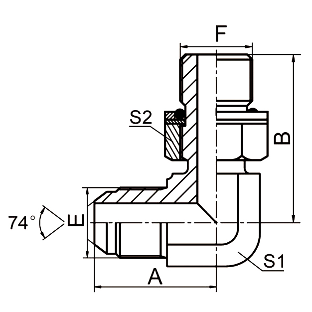 JH9-OG 90° elbow JIC metric male adjustable fitting L-Series ISO 6149-3