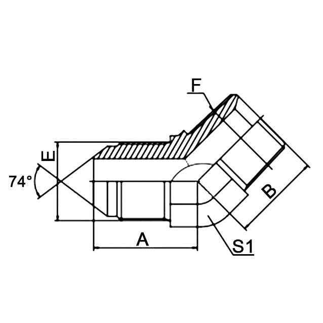 1JN4 45° Elbow JIC Male 74° Cone to NPT Male Hydraulic Adapter
