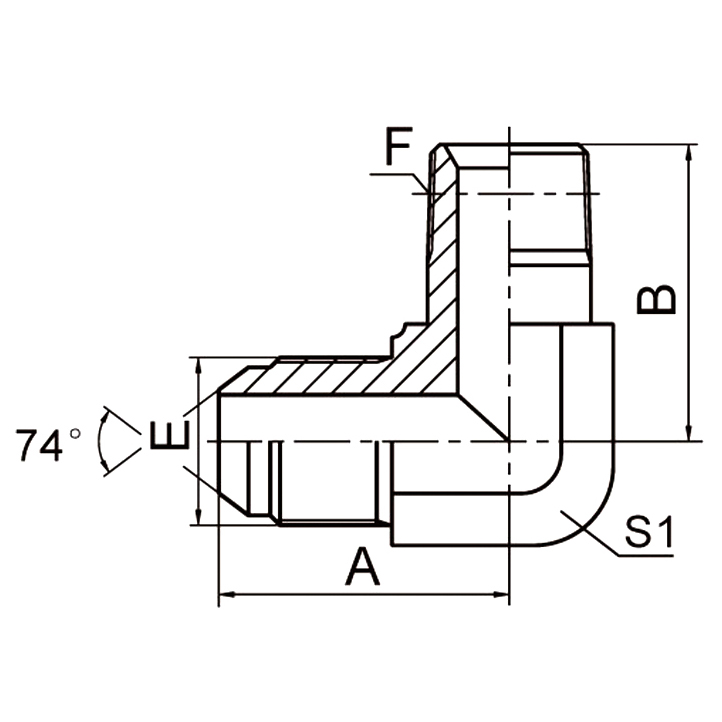 1JN9-L 90° Elbow JIC 74° Cone Male to Long NPT Male Hydraulic Adapter