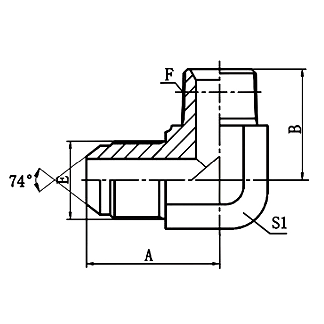 1JN9 90° Elbow JIC Male 74° Cone to NPT Male Hydraulic Adapter