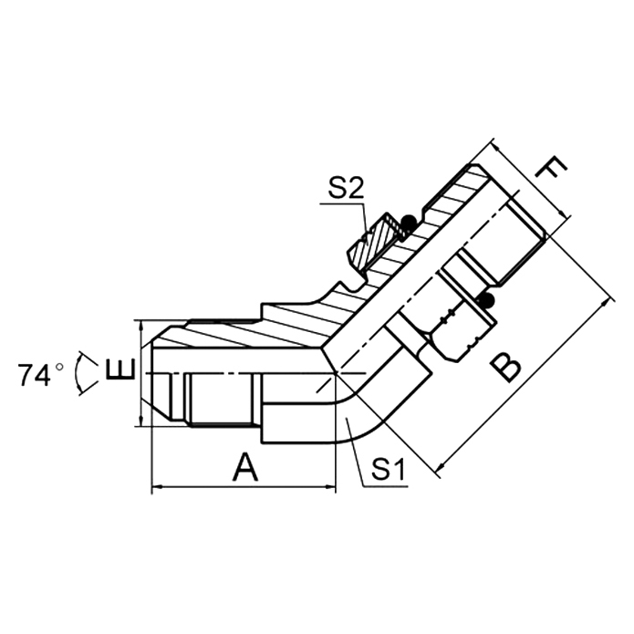 1JO4-OG JIC to ORB 45° hydraulic elbow L-Series ISO11926-3