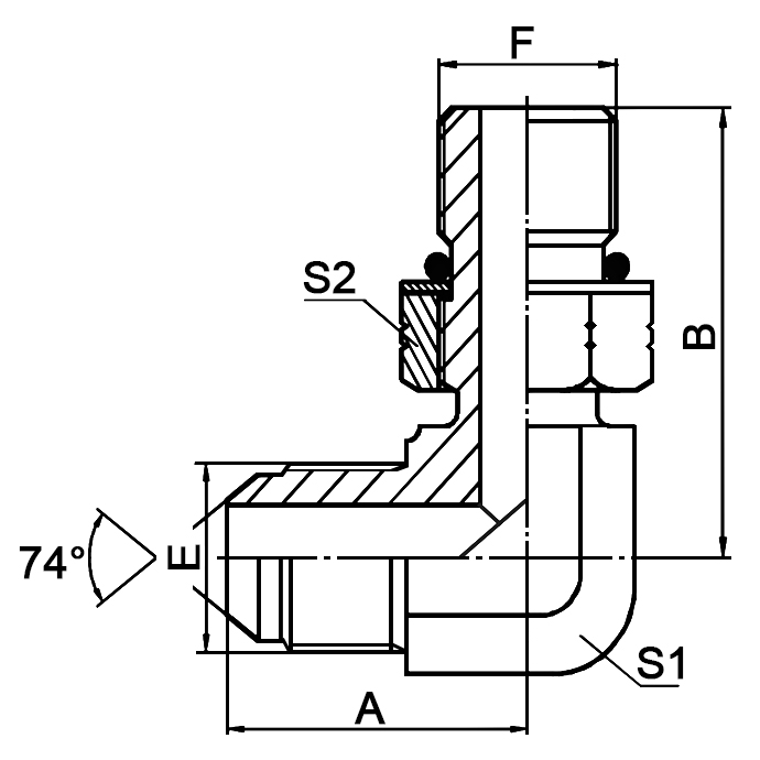 1JO9-OG JIC TO ORB 90° HYDRAULIC ELBOW L-SERIES ISO11926-3