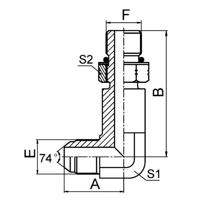 1JO9-OGL JIC to long ORB 90° hydraulic elbow L-Series ISO11926-3