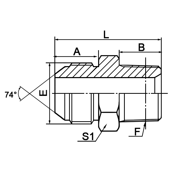 1JT-SP JIC to BSPT Male Connector 74° Cone Hydraulic Adapter