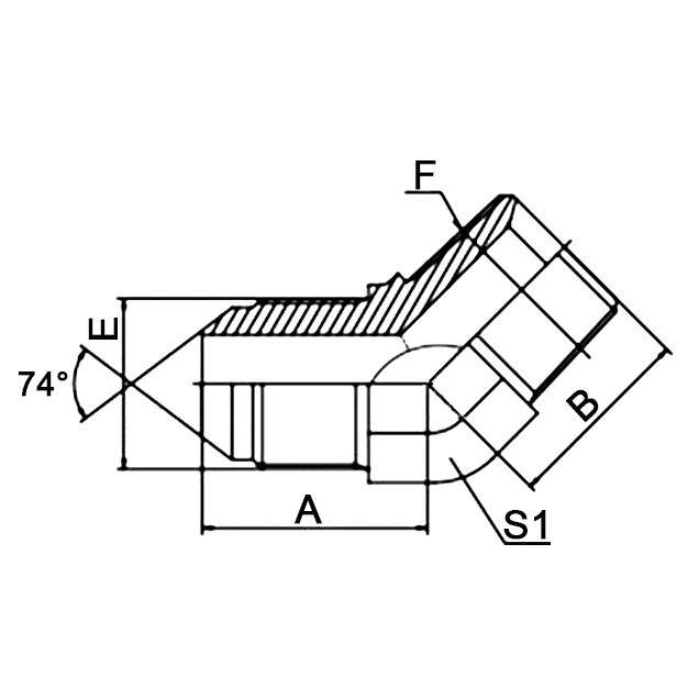 1JT4-SP JIC to BSPT 45° Elbow 74° Cone Hydraulic Fitting