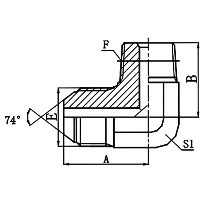 1JT9-SP 90° hydraulic elbow with JIC 74° male & BSPT male for corner fluid line routing