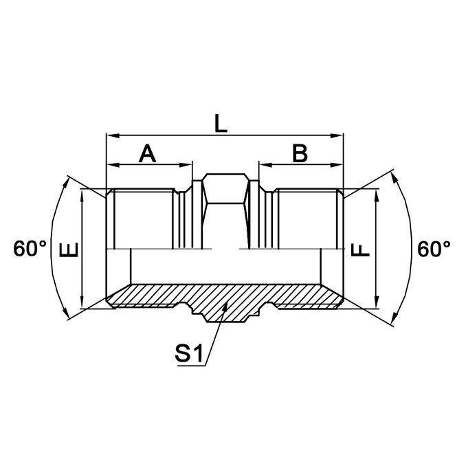Metric Male Double Use Fitting, 1M male 60° cone bonded seal