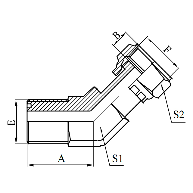 2F4 45° ORFS elbow hydraulic conversion fittings