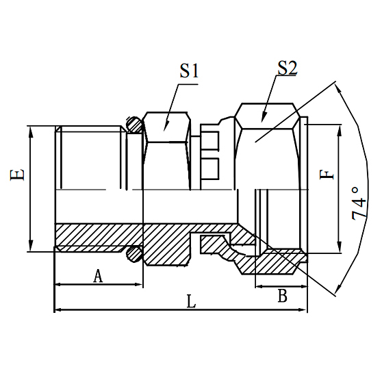 2GJ BSP male O-ring to JIC female 74° seat hydraulic fitting