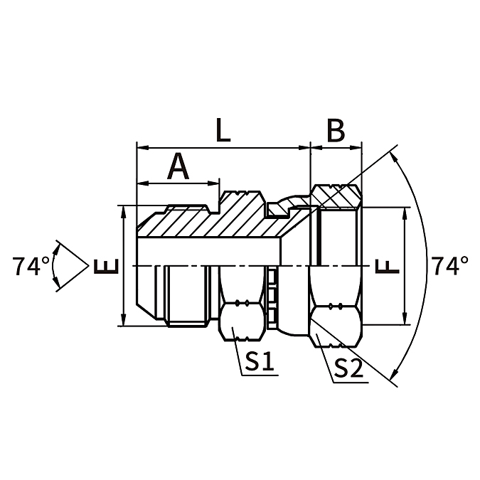 2J JIC Male 74° Cone to JIC Female 74° Seat | JIC 74° hydraulic fitting