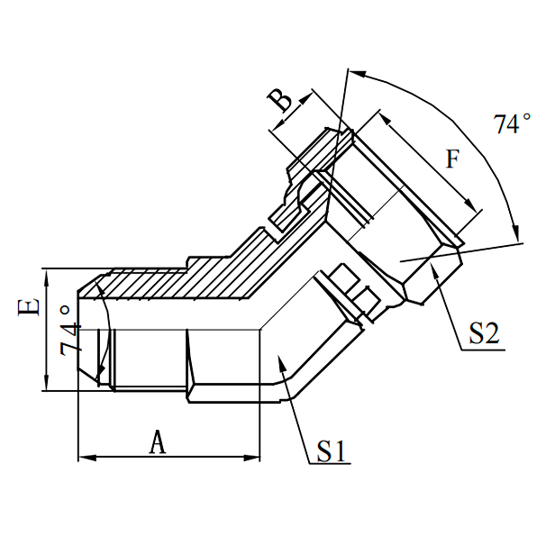 2J4 45° Elbow JIC Male 74° Cone to JIC Female 74° Seat | SAE JIC hydraulic adapter