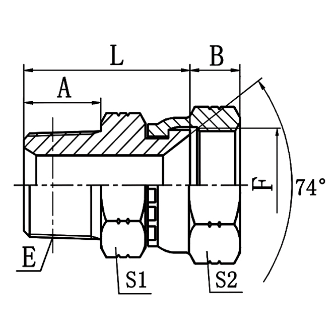 2NJ NPT Male to JIC Female 74° Seat Hydraulic Adapter