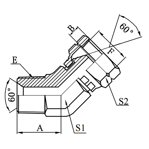 2NU4 45° NPSM elbow adapter for industrial hydraulic routing uses