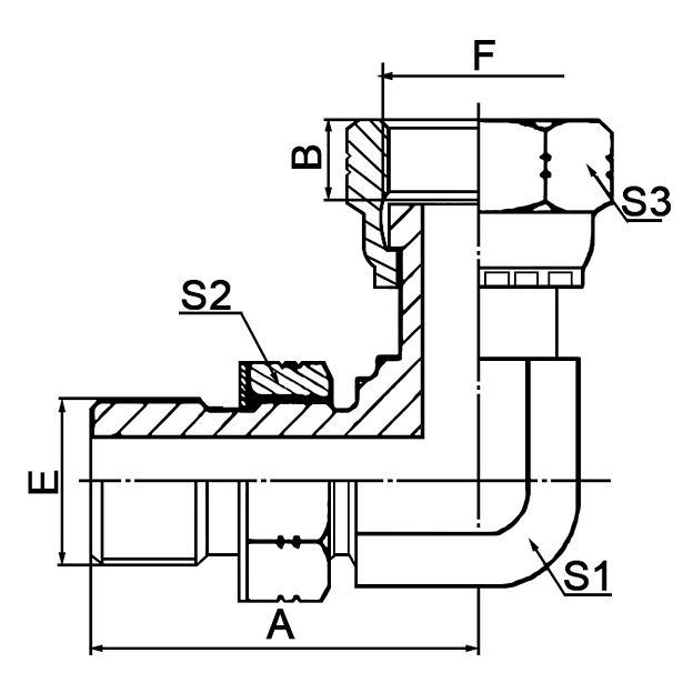 2OF9-OG 90° elbow S-series ISO 11926-2 ORFS fluid connectors