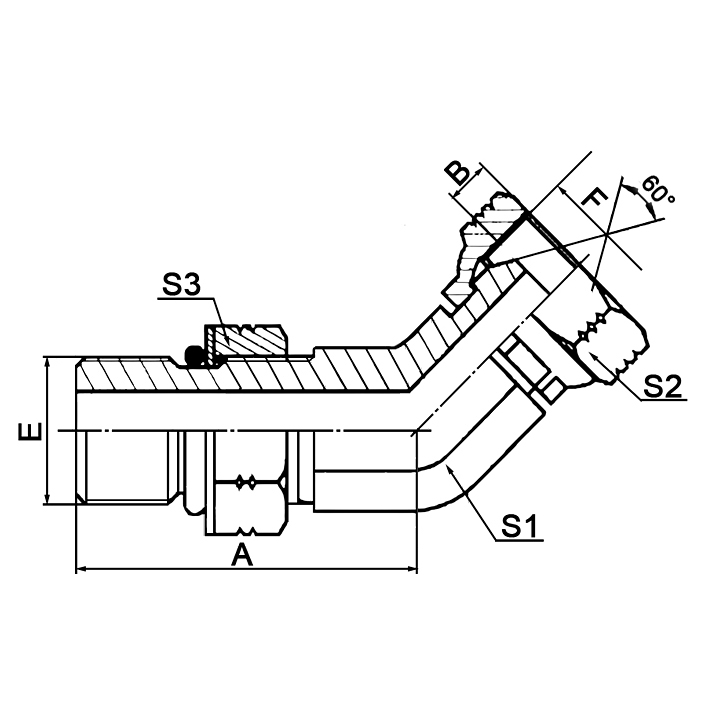 2OU4-OG 45° SAE adapter ISO 11926-3 for angled hydraulic setups