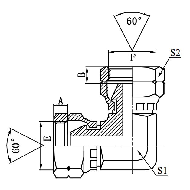 3B9 90° Elbow BSP Female 60° Cone Adapter