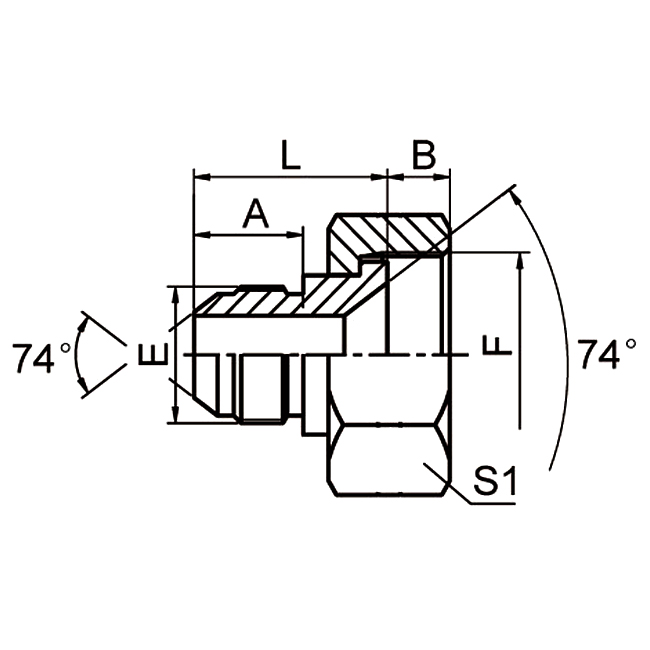 5J-S JIC Male to JIC Female Adapter | 74° cone JIC hydraulic fitting