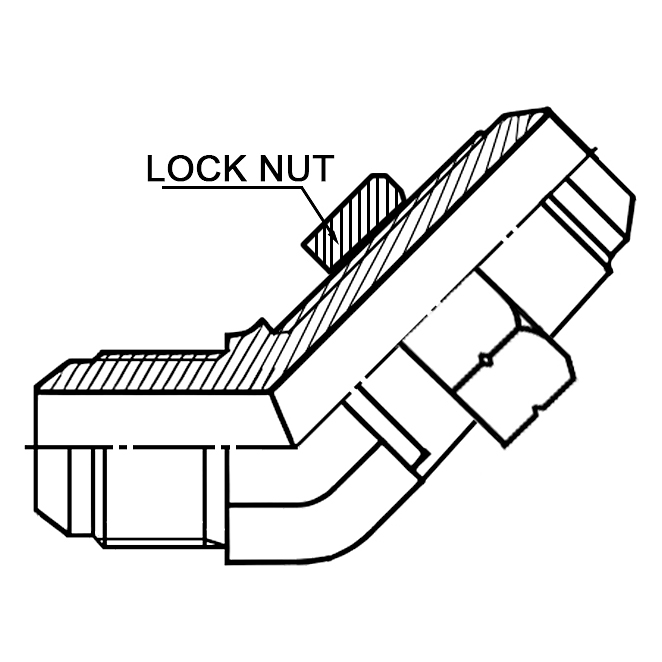 6J4-LN 45° Elbow JIC Male 74° Cone Long Bulkhead Hydraulic Adapter