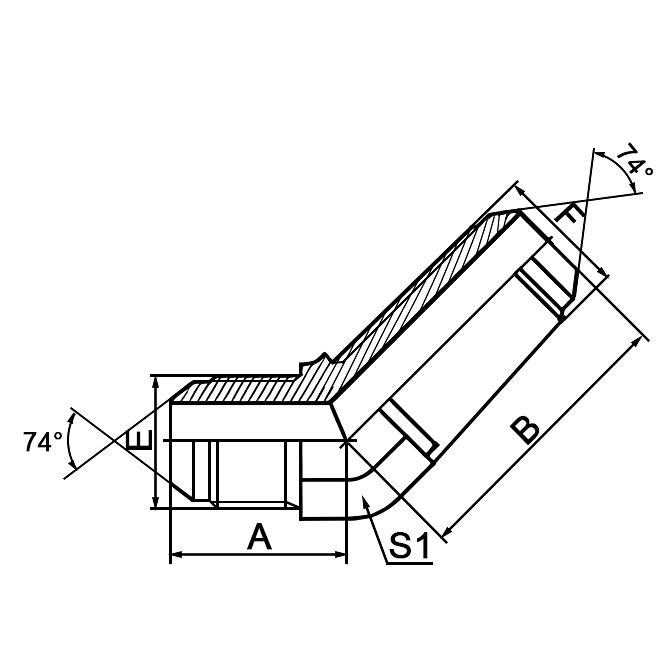 6J4 45° Elbow JIC Male 74° Cone Bulkhead Hydraulic Adapter
