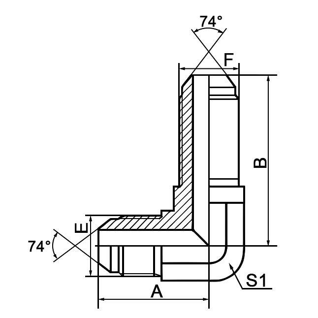 6J9 90° Elbow JIC Male 74° Cone | JIC 74° flare bulkhead adapter
