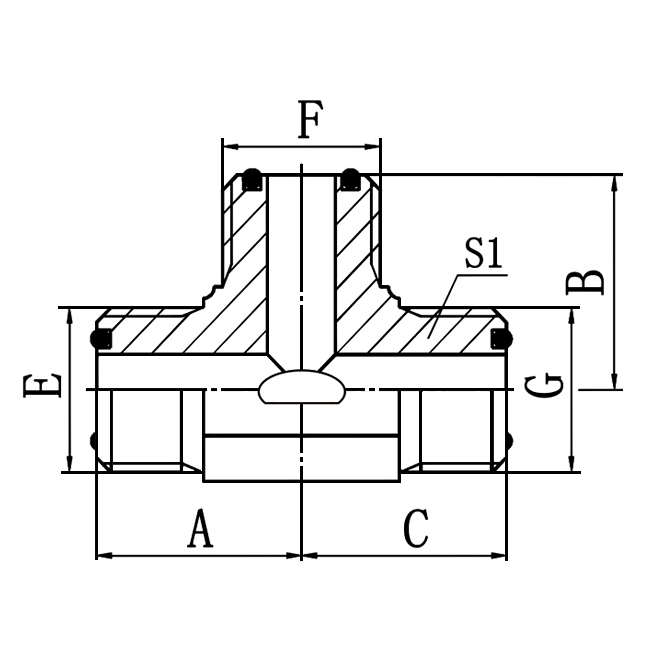 AF ORFS male O-ring tee hydraulic junction fittings for fluid systems