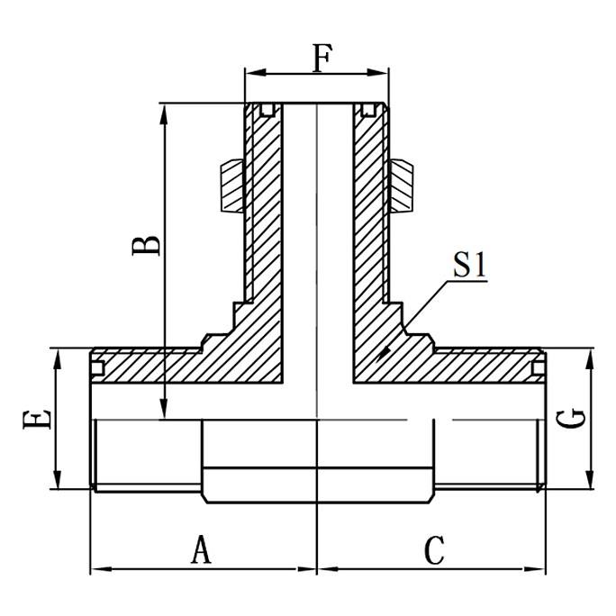AF6FF ORFS bulkhead branch tee with O-ring for hydraulic setups