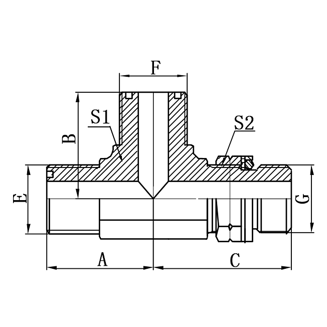 AFFG-OG run tee for hydraulic equipment ORFS to BSP
