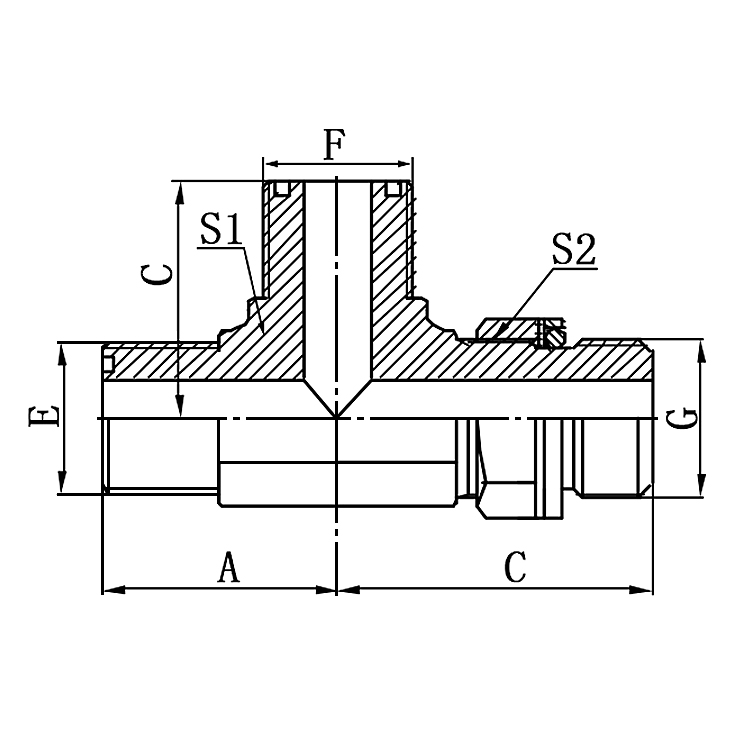 AFHF-OG branch tee S-series ISO6149-2 thread adapters