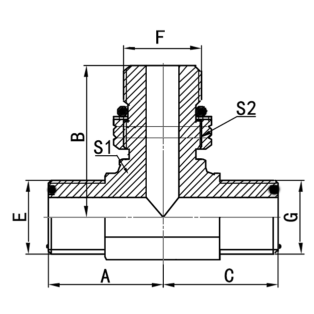 AFOF-OG branch tee S-series ISO 11926-2 ORFS hydraulic fittings