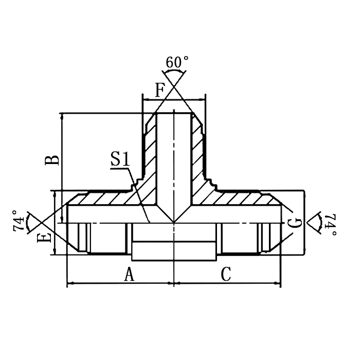 AJ JIC Male 74° Cone Tee | SAE J514 JIC hydraulic adapter