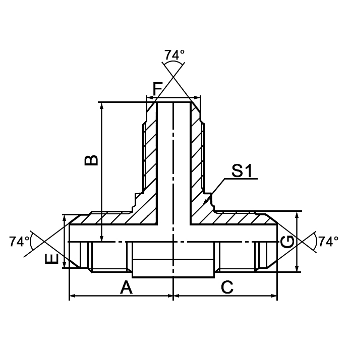 AJ6JJ JIC Male 74° Cone Bulkhead Branch Tee Hydraulic Adapter