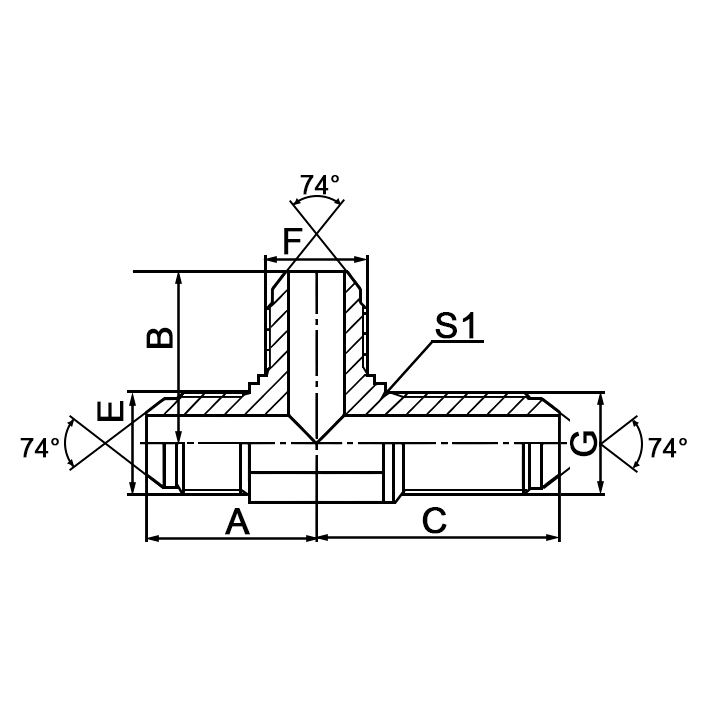 AJJ6J JIC Male 74° Cone Bulkhead Run Tee Hydraulic Adapter