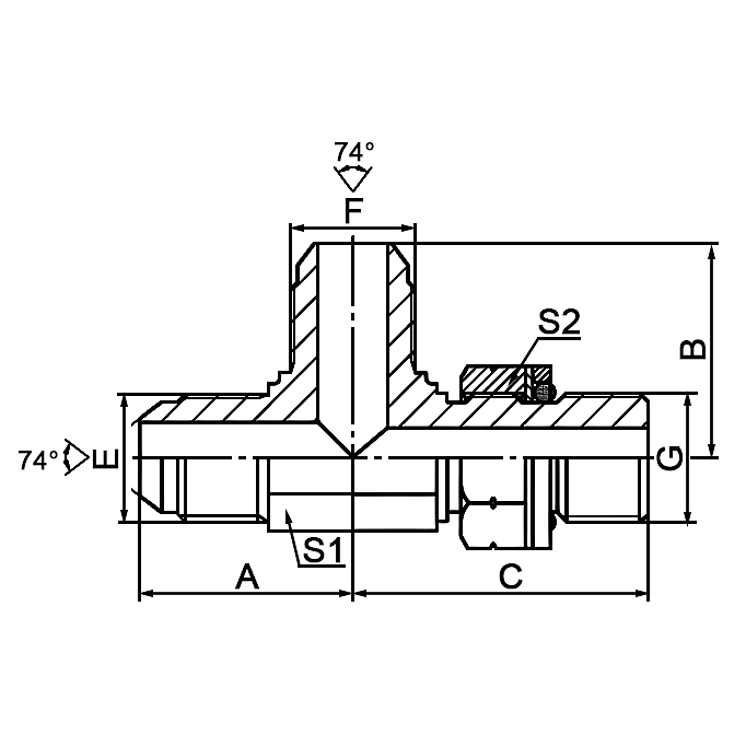 AJJG-OG 90° run tee JIC 74° cone to BSP male O-ring fitting